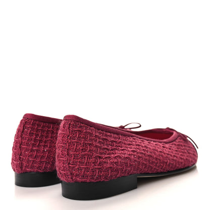 Chanel Tweed Velvet Cap Toe Ballerina Flats 37.5 Fuchsia Silver Black 4 of 9