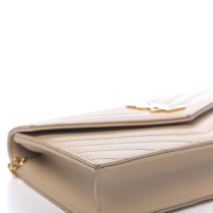 Saint Laurent Grain De Poudre Matelasse Chevron Monogram Envelope Chain Wallet Nude Powder 6 of 14