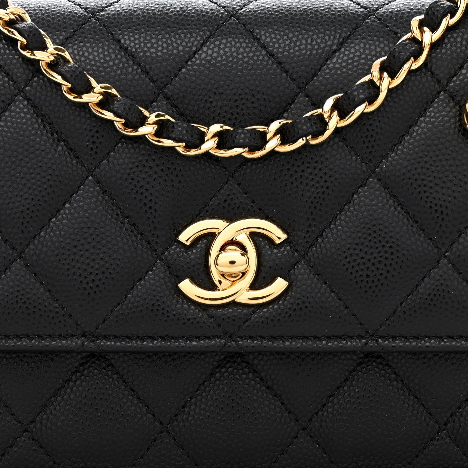 Chanel Shiny Caviar Quilted Flap Charm Wallet On Chain WOC Black 9 of 12