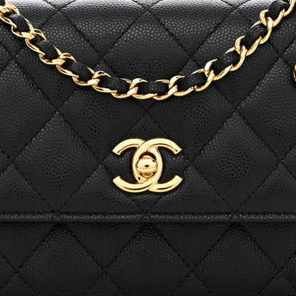 Chanel Shiny Caviar Quilted Flap Charm Wallet On Chain WOC Black 9 of 12