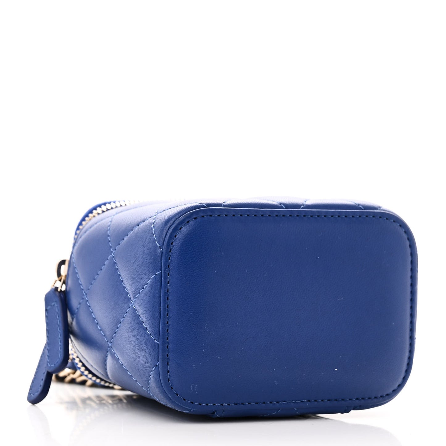 Lambskin Quilted Top Handle Mini Vanity Case With Chain Blue