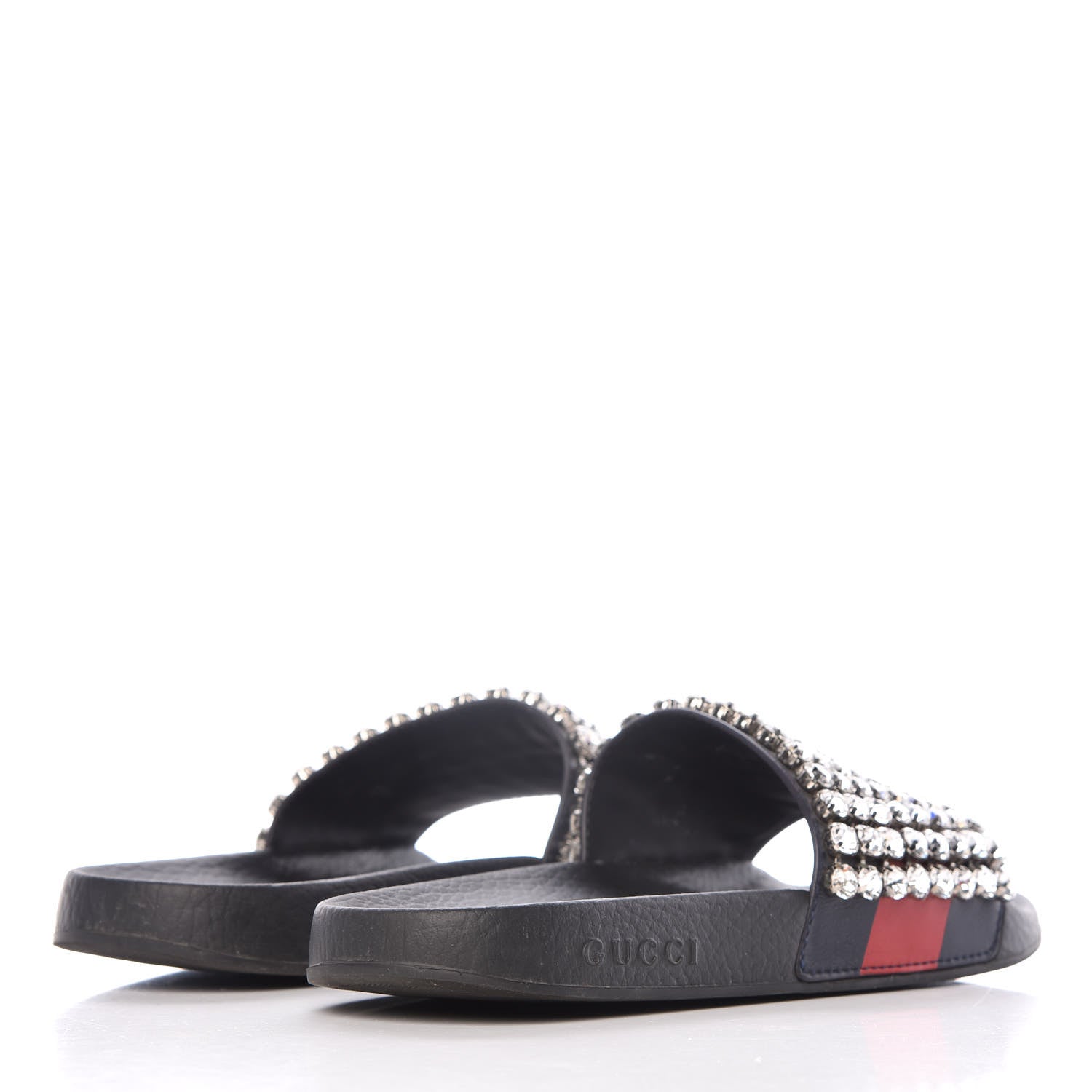 Gucci Calfskin Crystal Embellished Web Slide Sandals 39 Blue Red 4 of 15