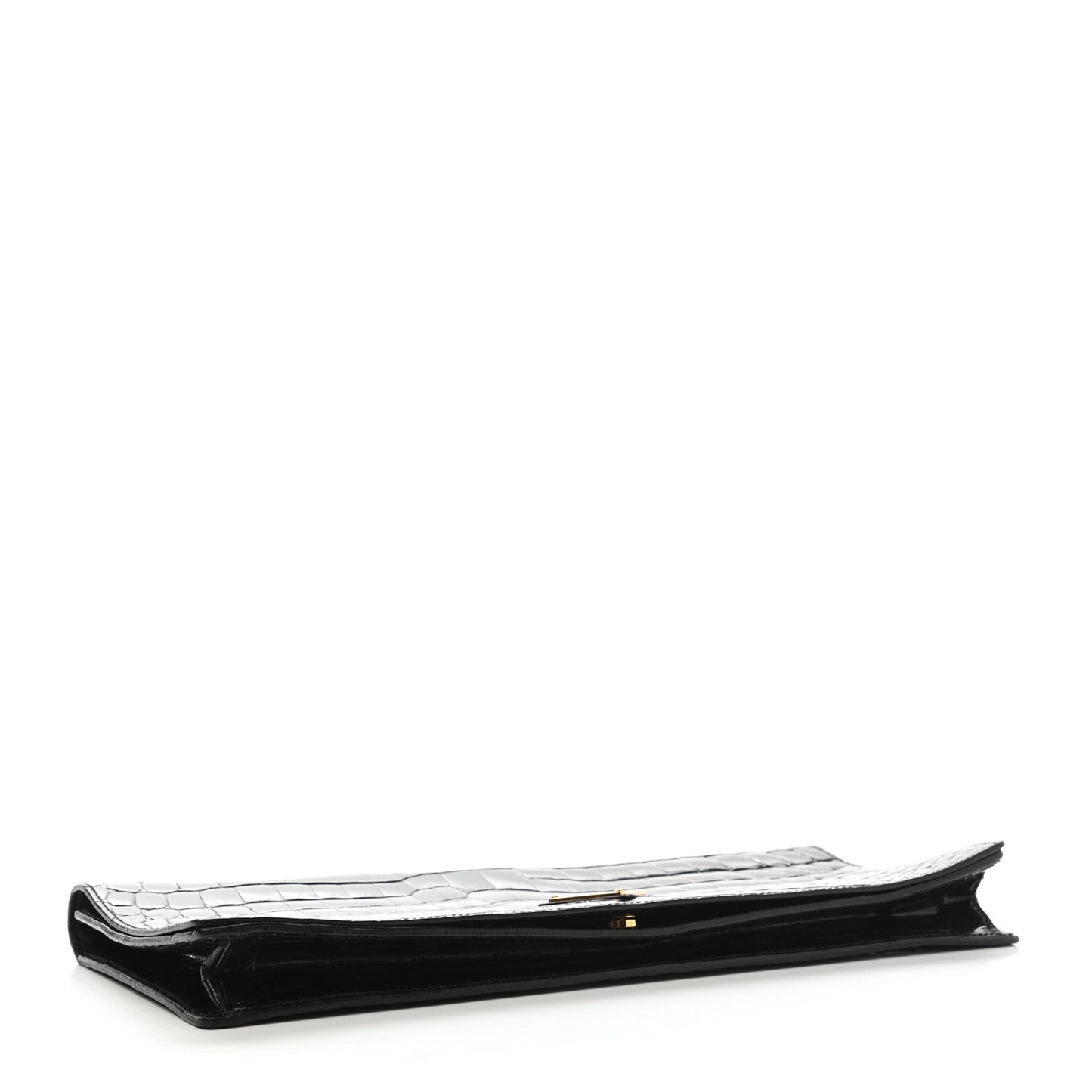 Calfskin Crocodile Embossed Long Clutch Black