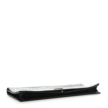 Prada Calfskin Crocodile Embossed Long Clutch Black 4 of 8