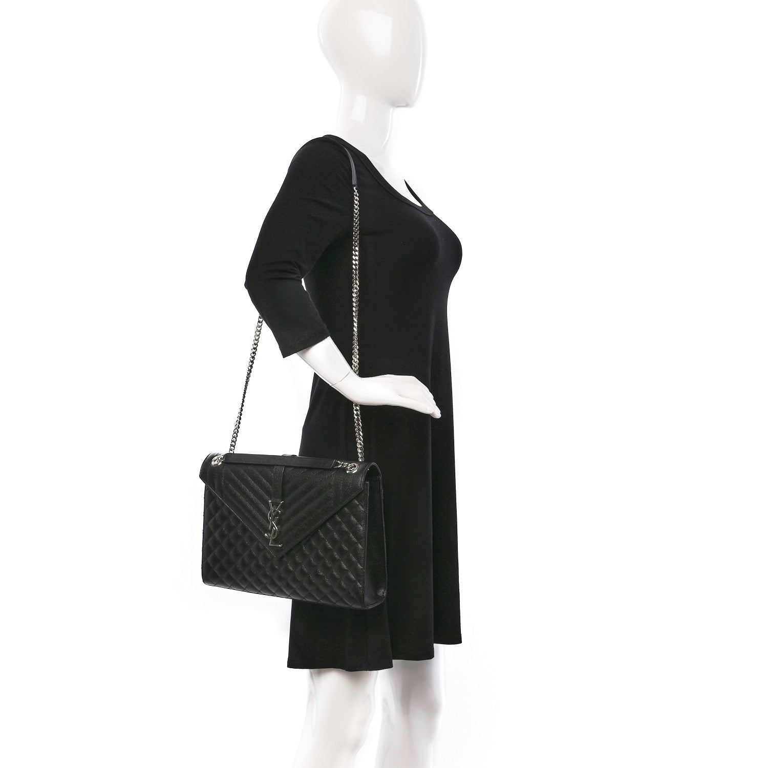 Saint Laurent Grain De Poudre Textured Mixed Matelasse Large Triquilt Monogram Satchel Black 2 of 8