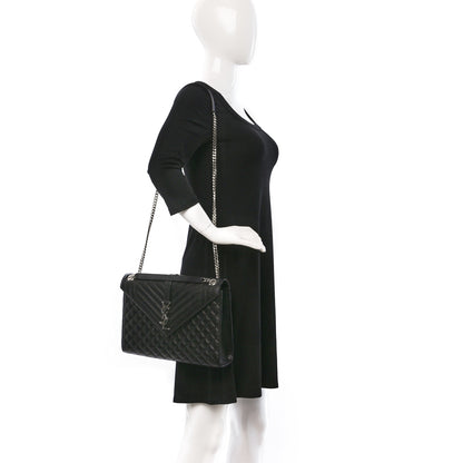 Saint Laurent Grain De Poudre Textured Mixed Matelasse Large Triquilt Monogram Satchel Black 2 of 8