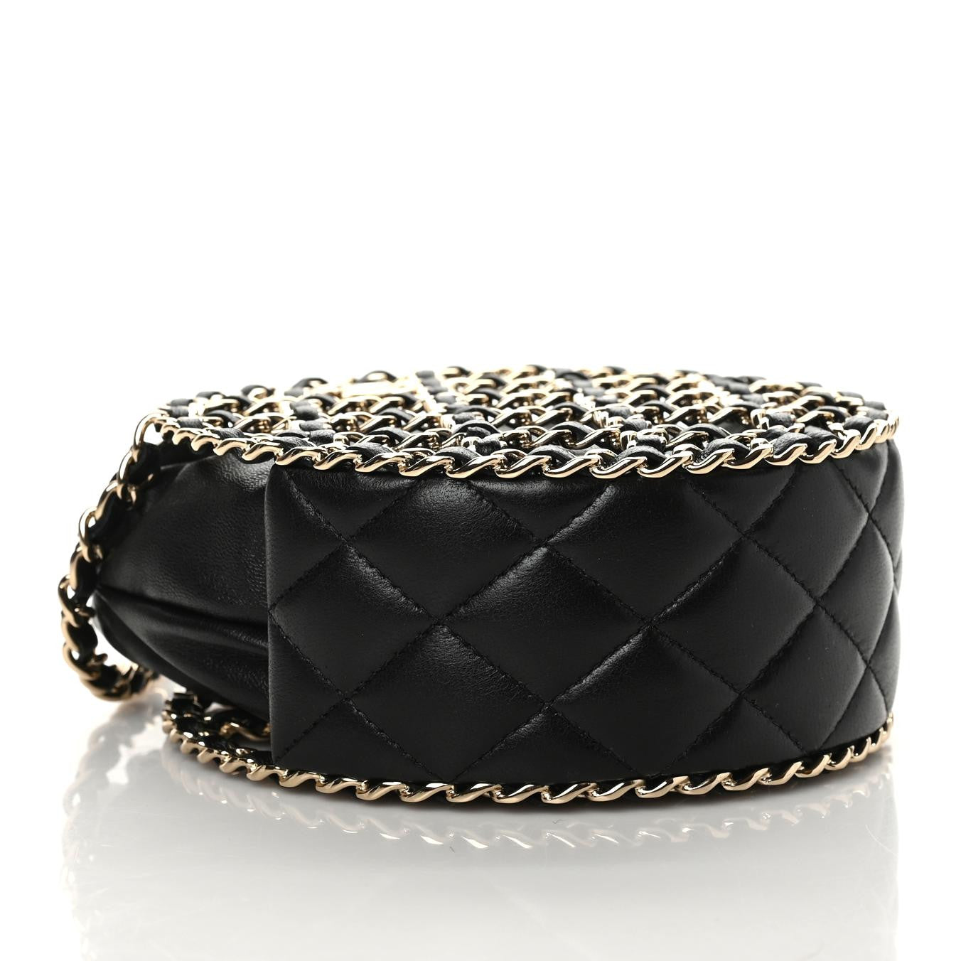 Lambskin Quilted Round Caged Chain Around Crossbody Black