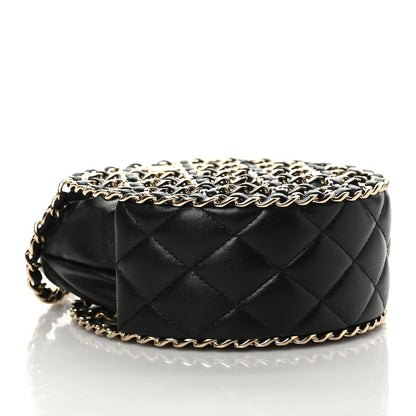 Chanel Lambskin Quilted Round Caged Chain Around Crossbody Black 4 of 10