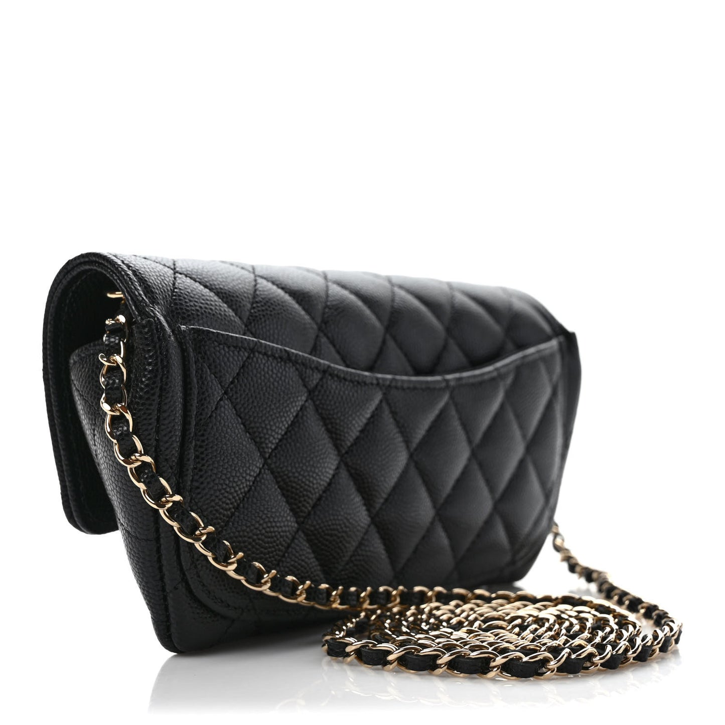 Caviar Quilted Glasses Case With Chain Black