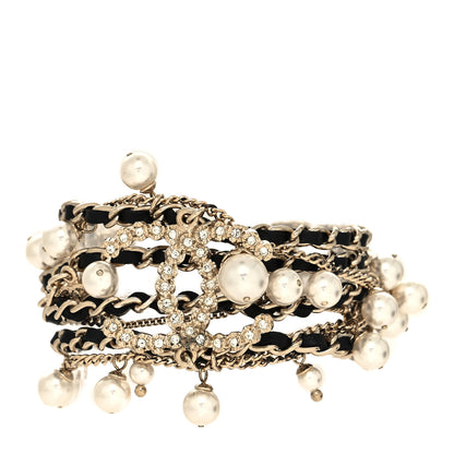 Chanel Lambskin Pearl Crystal Multistrand Chain CC Bracelet 1 of 5