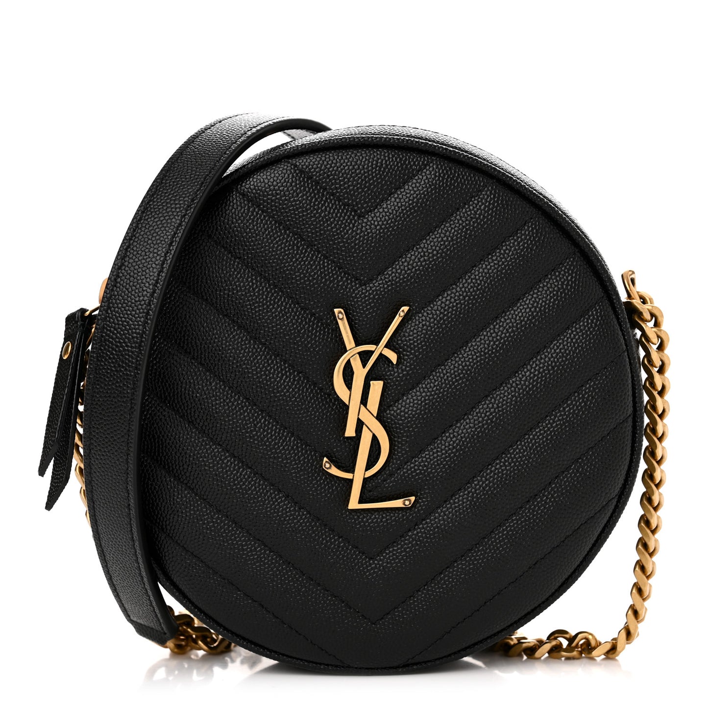 Grain De Poudre Matelasse Chevron Quilted Round Vinyle Camera Bag Black