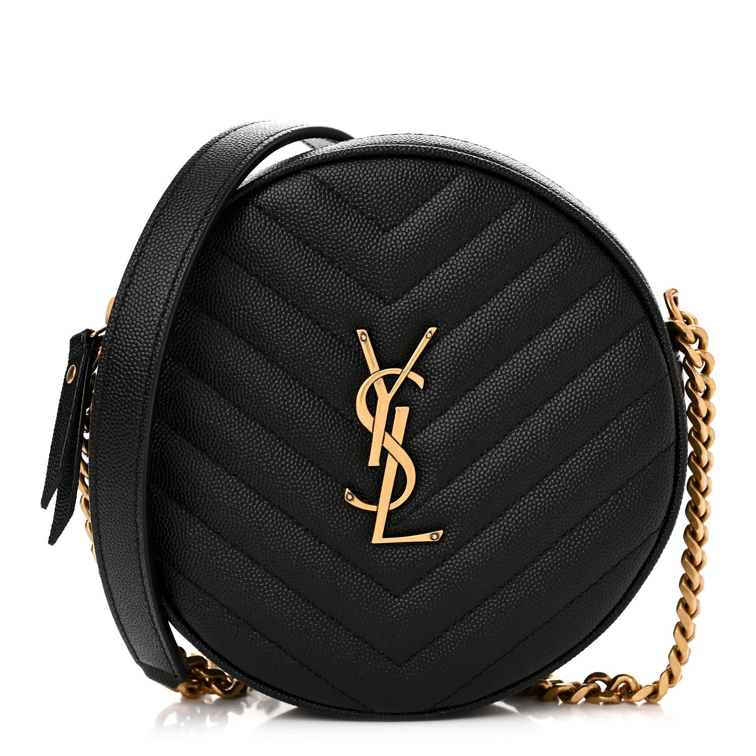 Saint Laurent Grain De Poudre Matelasse Chevron Quilted Round Vinyle Camera Bag Black 1 of 9