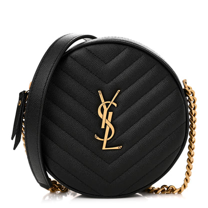 Saint Laurent Grain De Poudre Matelasse Chevron Quilted Round Vinyle Camera Bag Black 1 of 9