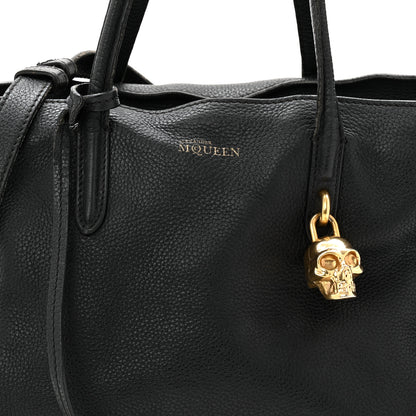 Alexander McQueen Pebbled Calfskin Small Skull Padlock Zip Around Tote Black 8 of 15