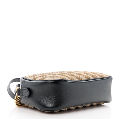 Gucci Monogram Matelasse Diagonal Small GG Marmont Chain Shoulder Bag Beige Black 4 of 12