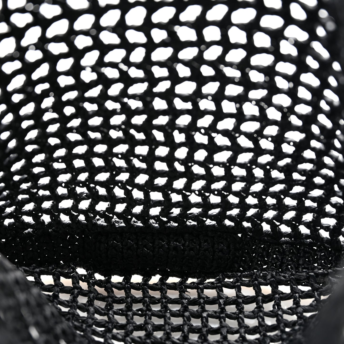 Yarn Raffia Effect Crochet Logo Embroidered Tote Bag Black