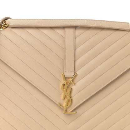 Saint Laurent Grain De Poudre Matelasse Chevron Large Monogram Satchel Nude Powder 9 of 15