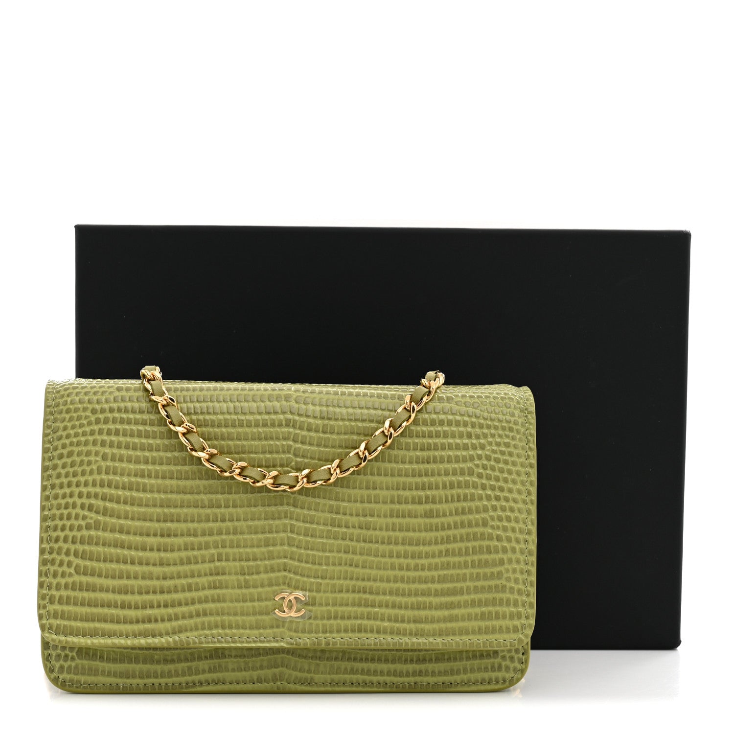 Chanel Lizard Embossed Wallet on Chain WOC Light Green 10 of 10