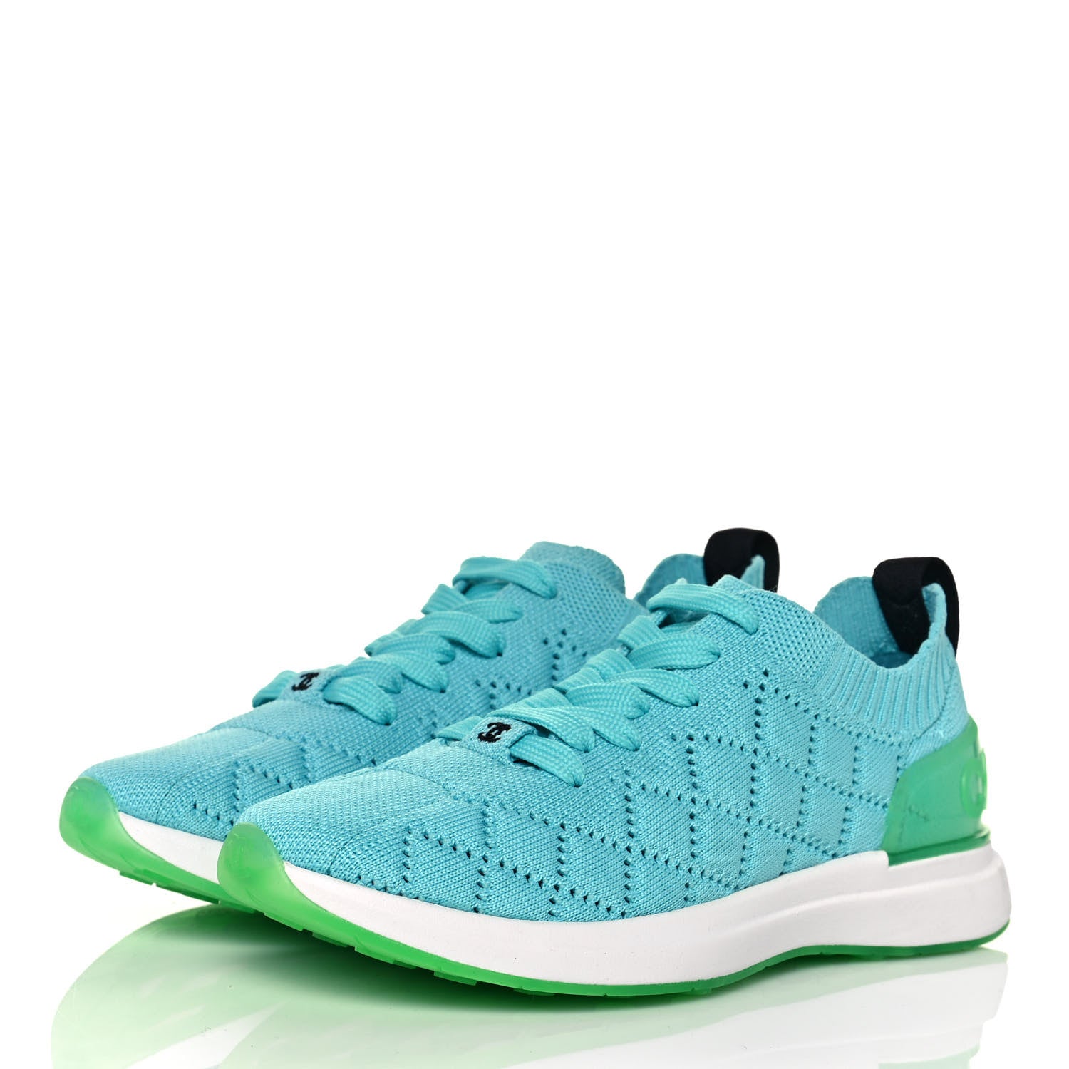 Chanel Mixed Fibers Quilted Womens CC Sneakers 36.5 Turquoise 3 of 9