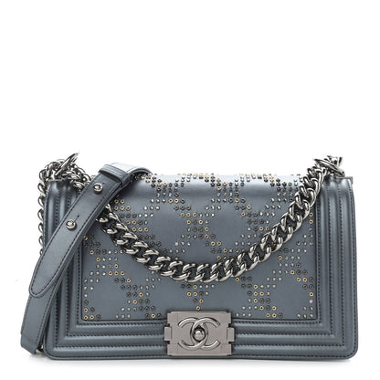 Chanel Metallic Calfskin Crystal Medium Boy Flap Dark Silver 1 of 11
