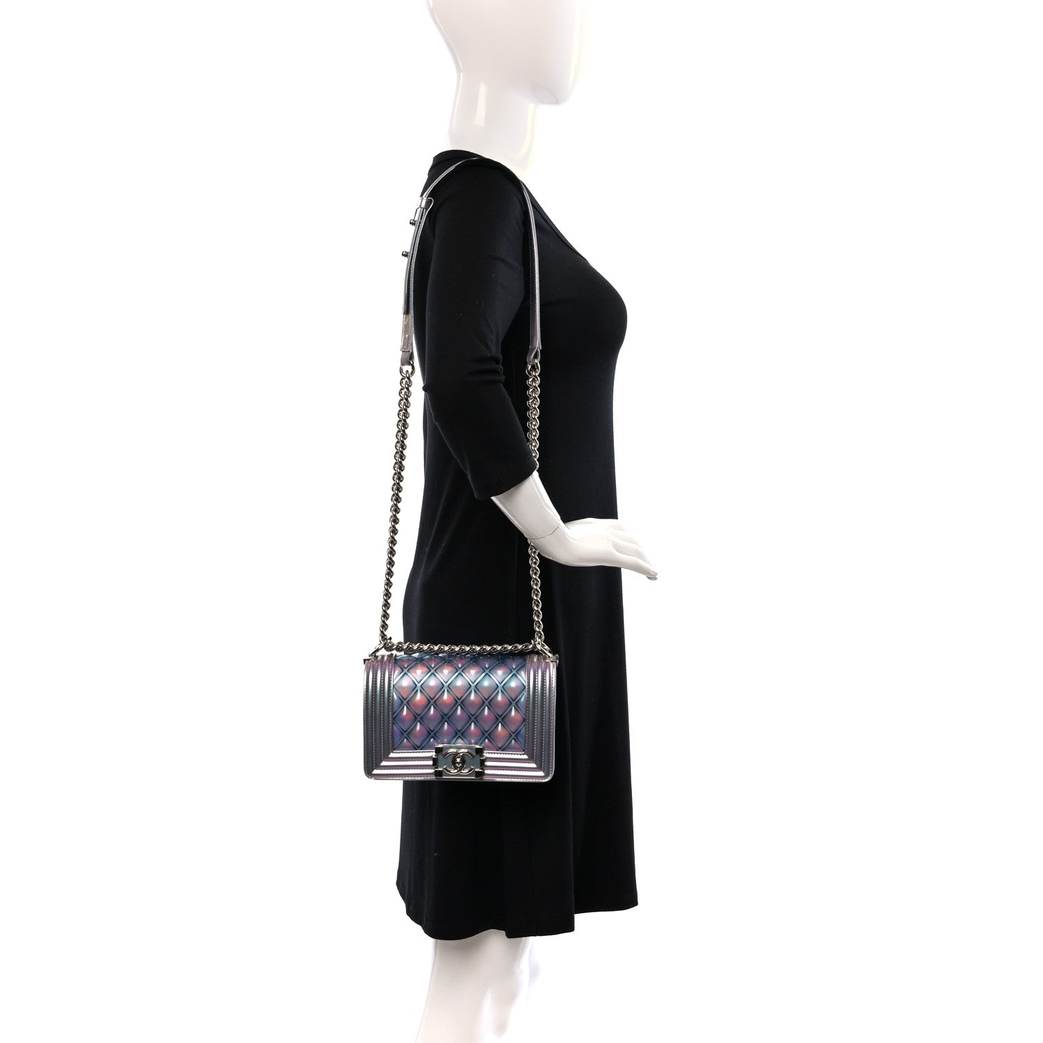 Chanel Iridescent Patent Calfskin PVC Quilted Small Boy Flap Light Purple 2 of 9