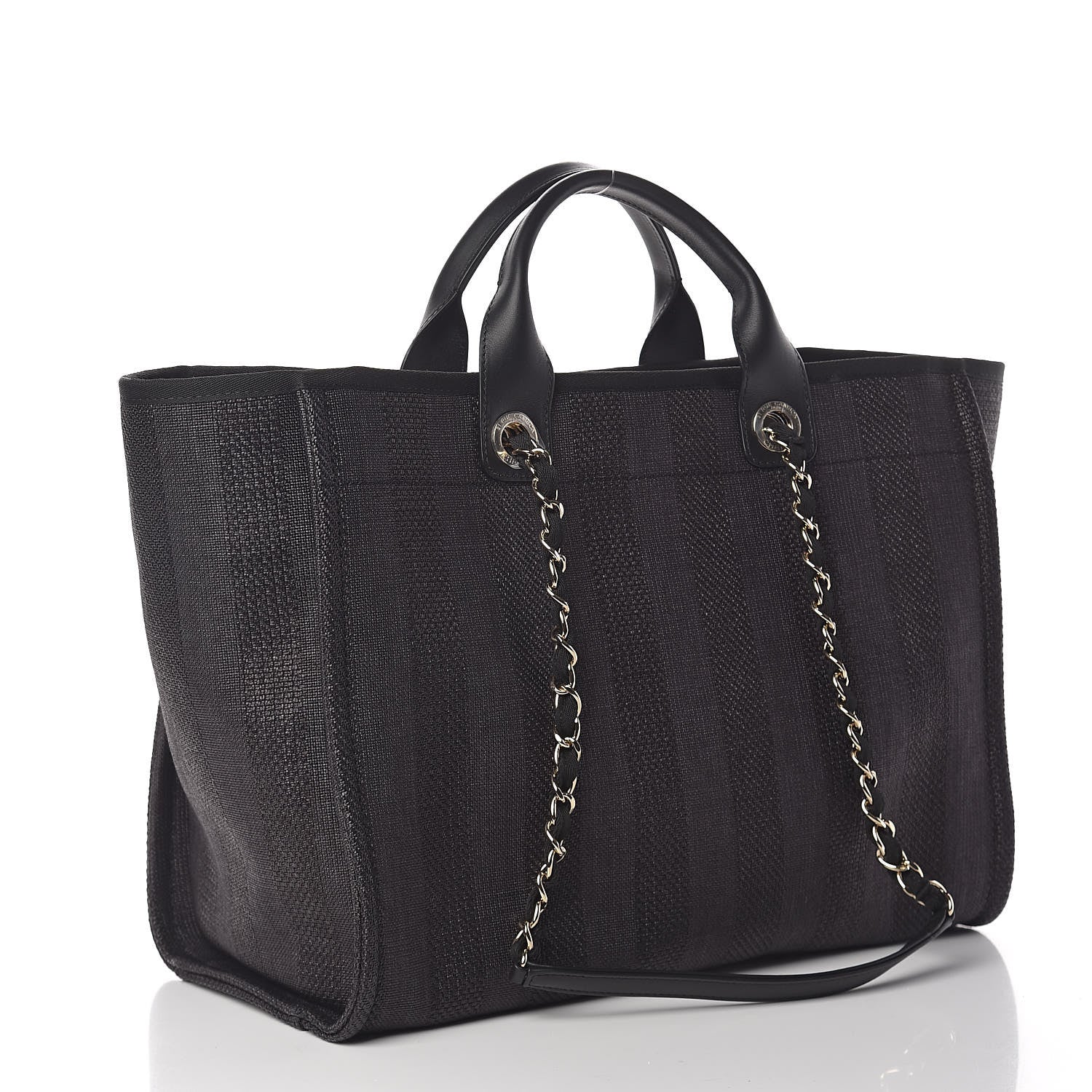 Chanel Woven Straw Raffia Striped Large Deauville Tote Black 3 of 11