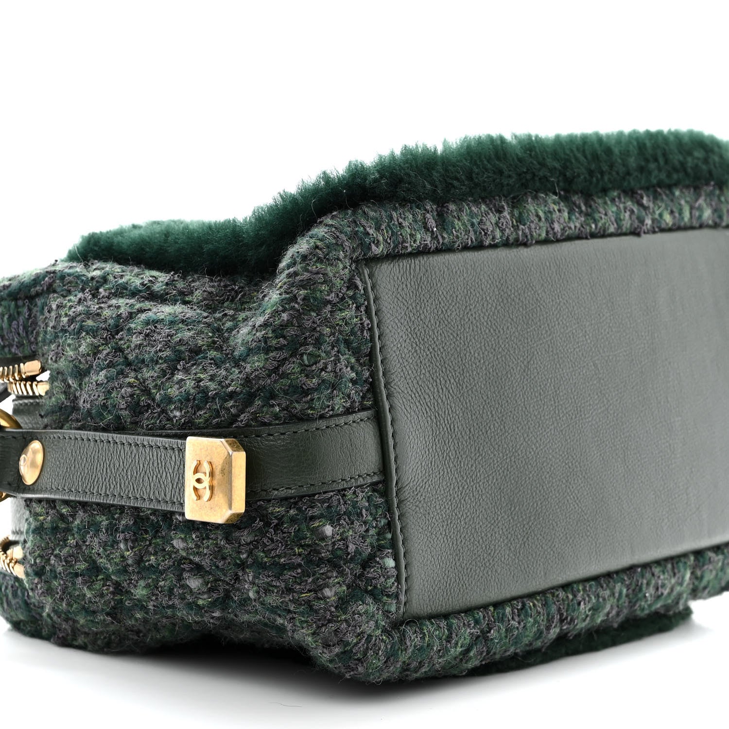 Chanel Tweed Shearling Grained Calfskin Camera Case Green 10 of 13