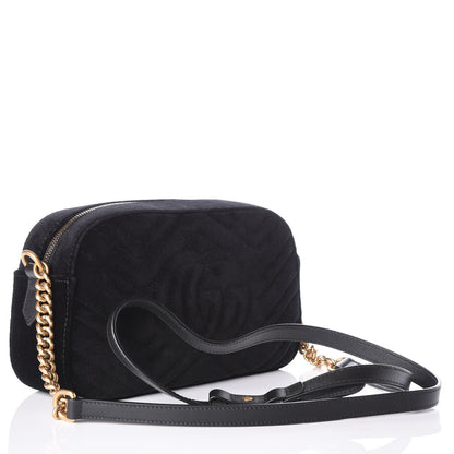 Gucci Velvet Matelasse Deer Embroidered Small GG Marmont Chain Shoulder Bag Black 2 of 9