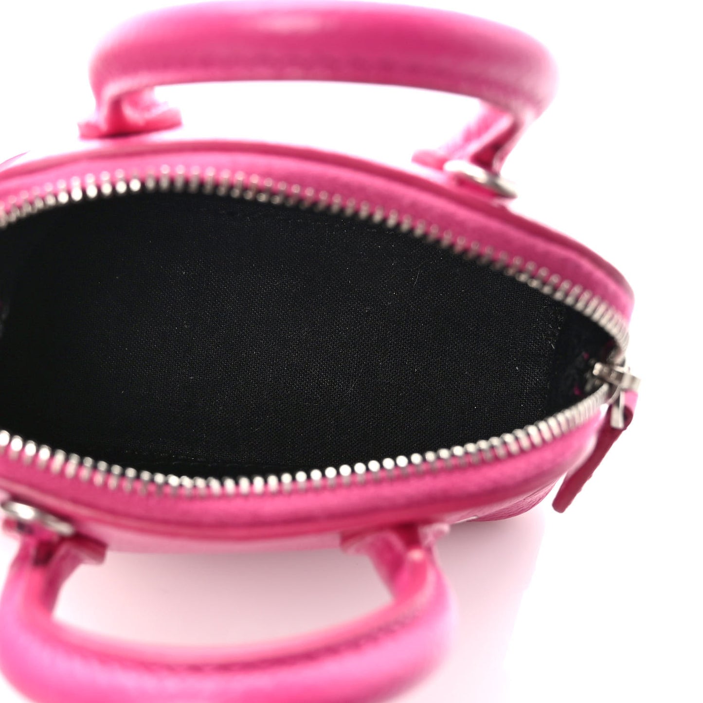 Grained Calfskin Logo Mini Ville Top Handle Bag Fuchsia White