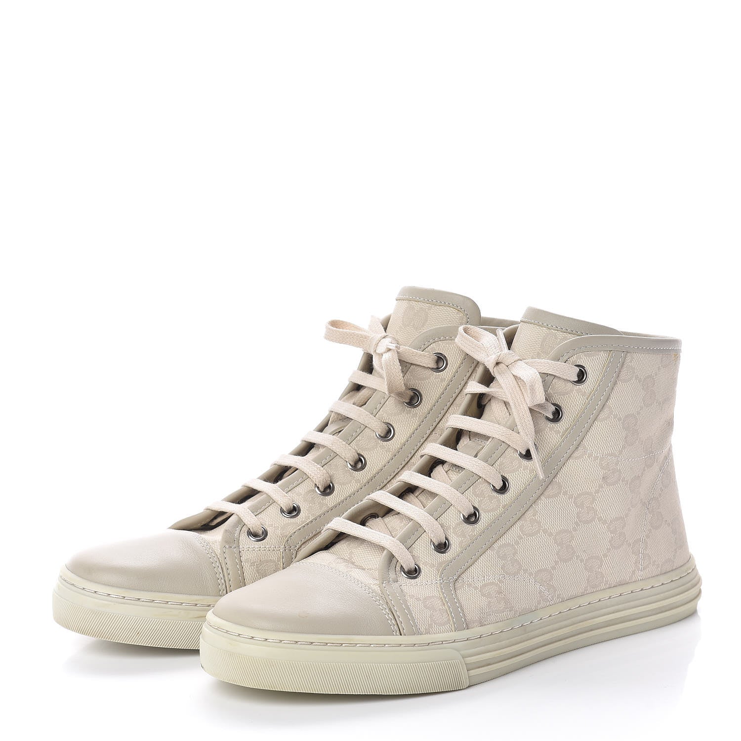 Gucci Washed Cotton GG Monogram Calfskin Womens High Top Sneakers 38 White Mystic White Great White 4 of 10