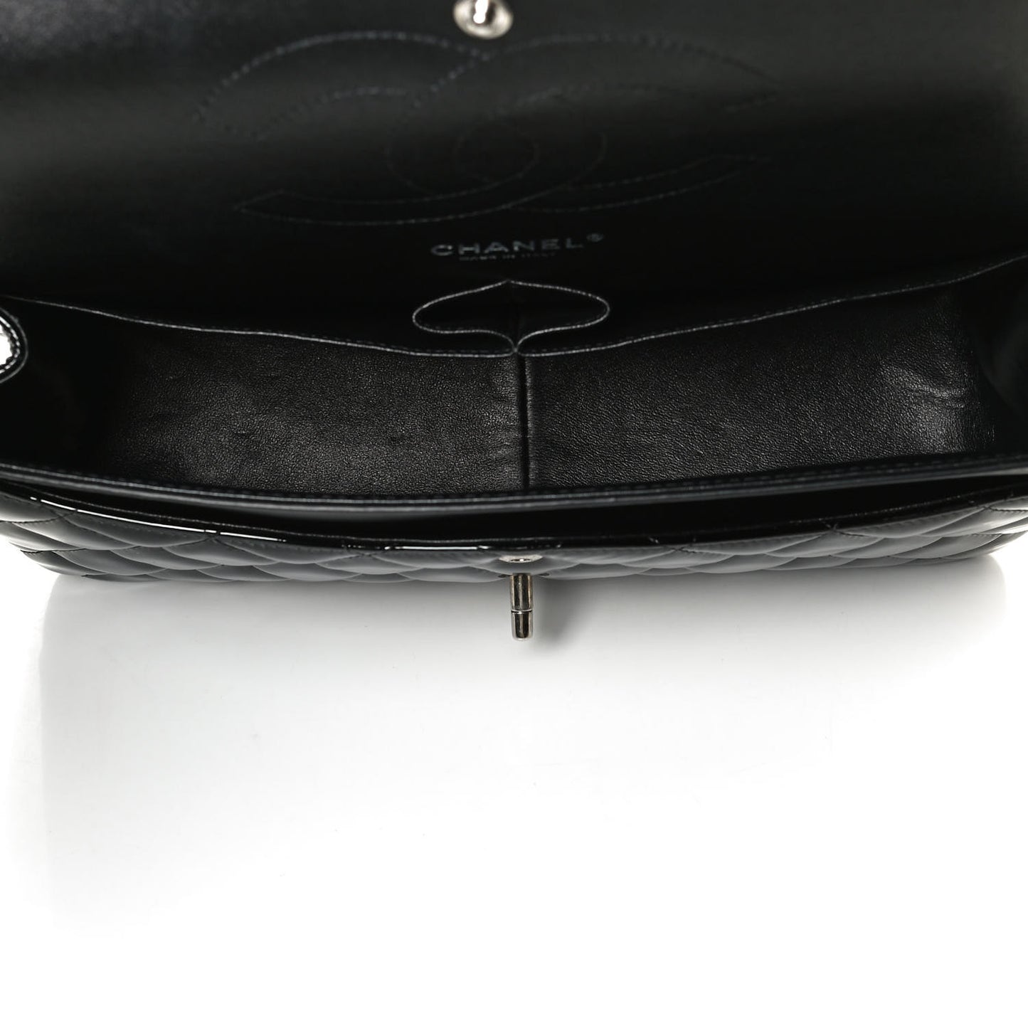 Patent Quilted Jumbo Double Flap Black