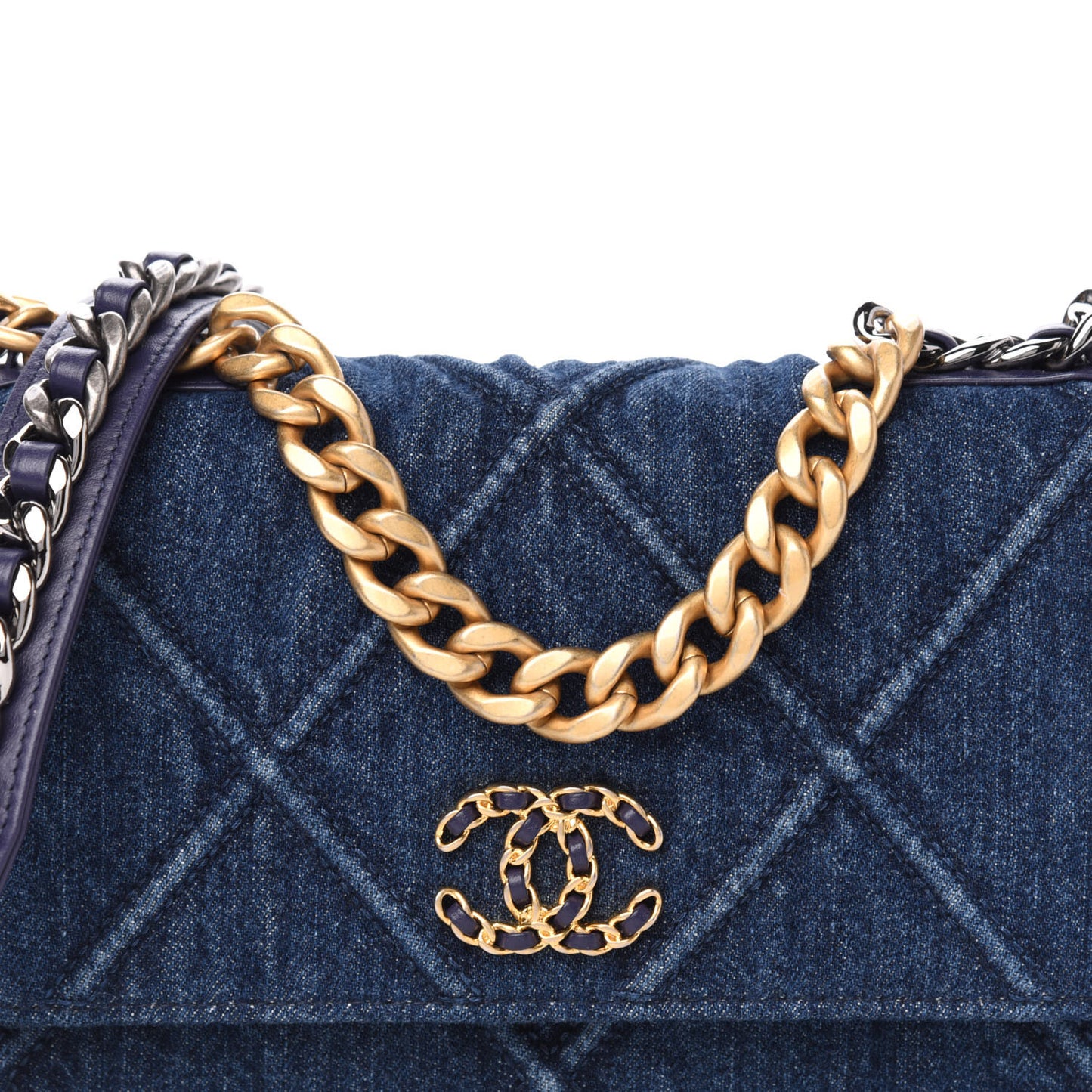 Denim Quilted 19 Wallet On Chain WOC Blue
