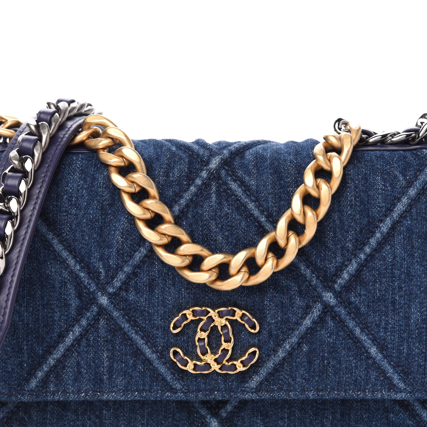 Chanel Denim Quilted 19 Wallet On Chain WOC Blue 11 of 12