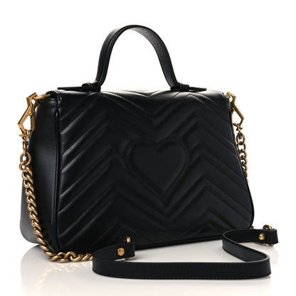 Gucci Calfskin Matelasse Small GG Marmont Top Handle Shoulder Bag Black 3 of 7
