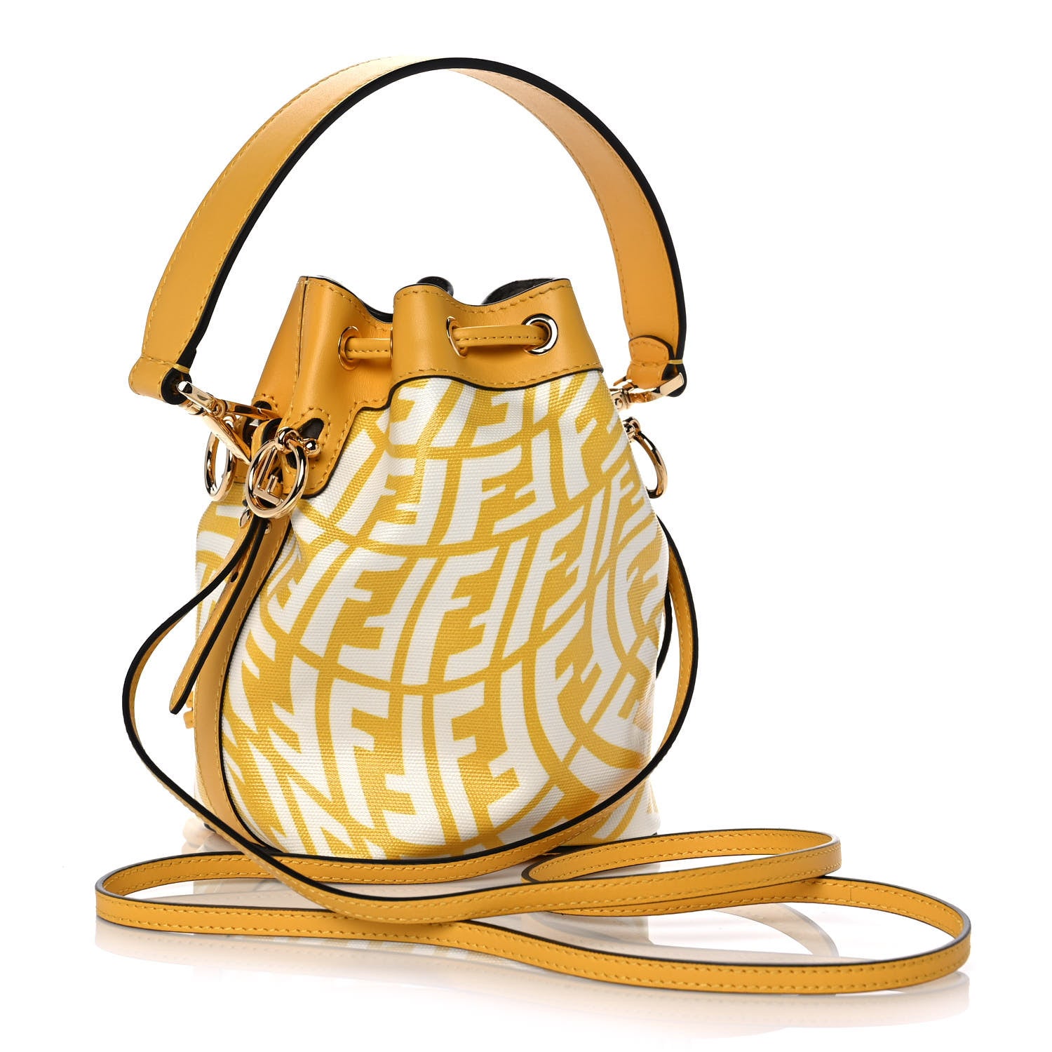 Fendi X SARAH COLEMAN Glazed Canvas Vitello King F is Fendi FF Vertigo Mini Mon Tresor Bucket Bag Mimosa White 2 of 8