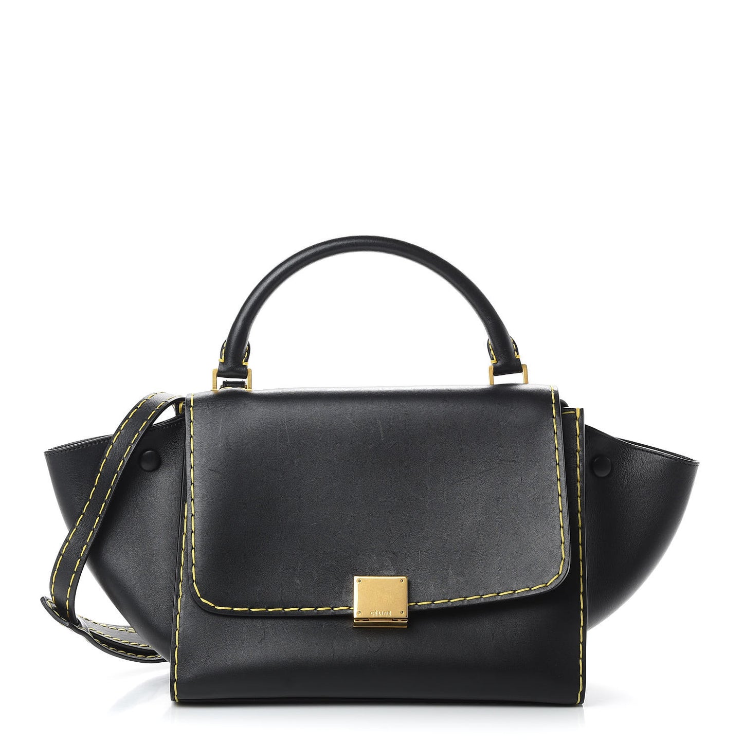 Smooth Calfskin Yellow Stitching Medium Trapeze Black