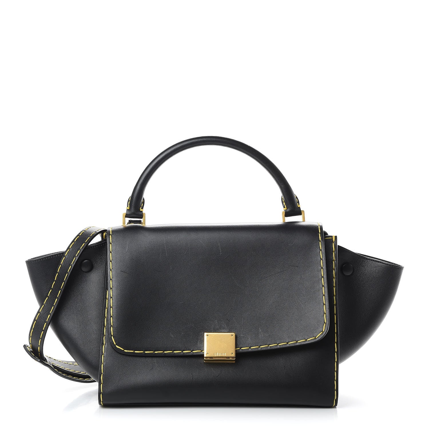 Celine Smooth Calfskin Yellow Stitching Medium Trapeze Black 1 of 14