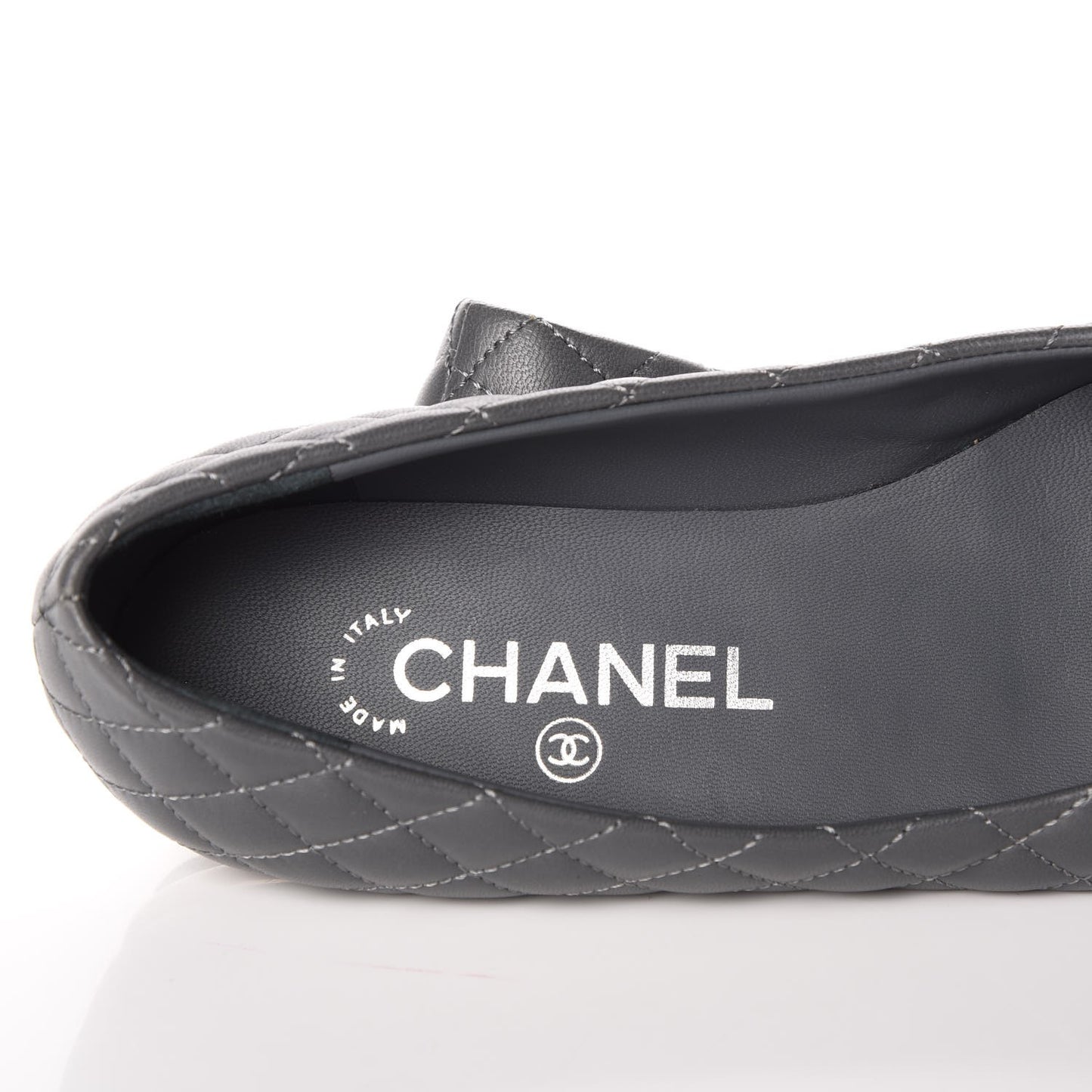 Lambskin Quilted CC Cap Toe Ballerina Flats 36 Grey Black