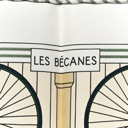 Hermes Silk Les Becanes Scarf 45 White Vert Bleu 5 of 5