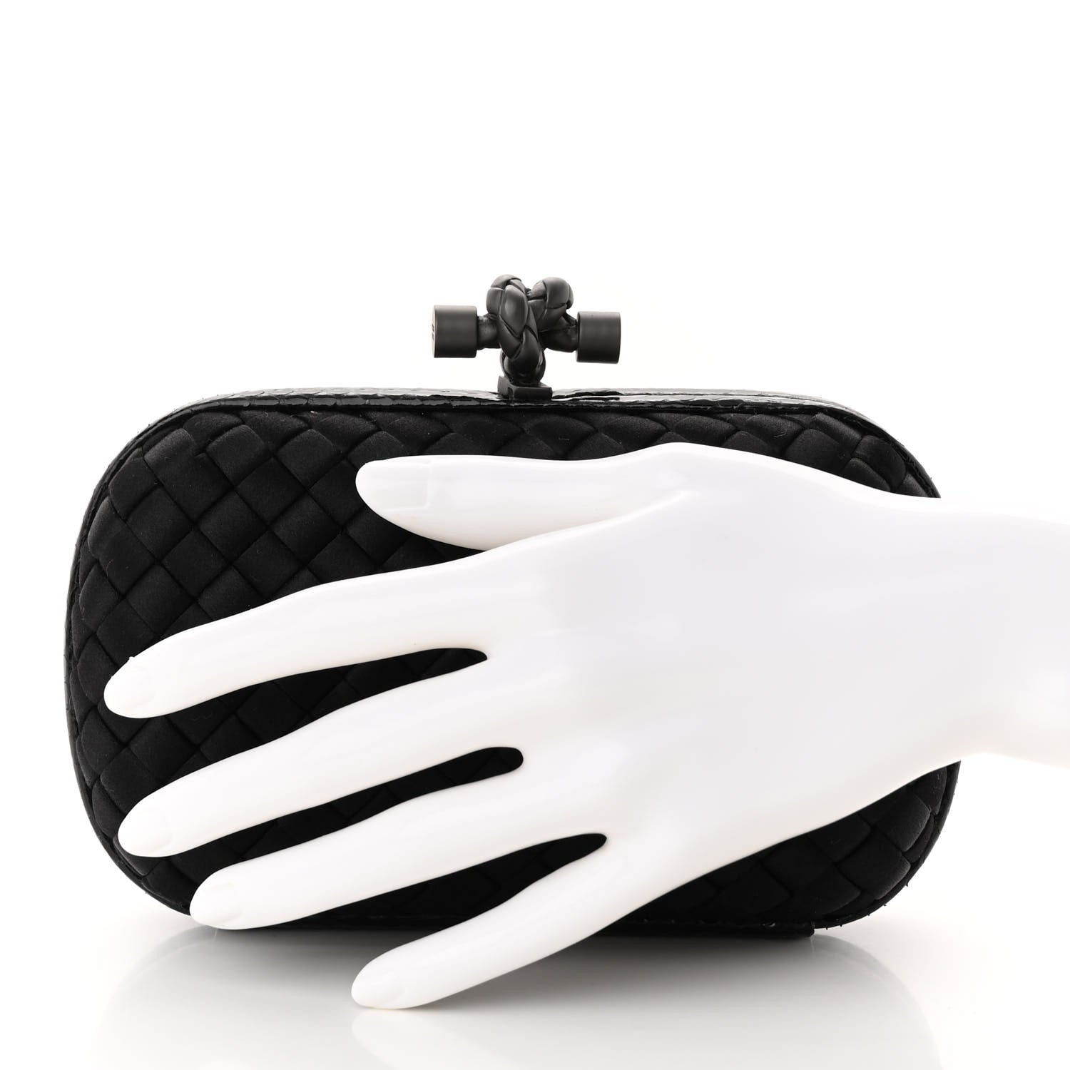 Bottega Veneta Satin Ayers Intrecciato Chain Knot Clutch Black 2 of 8