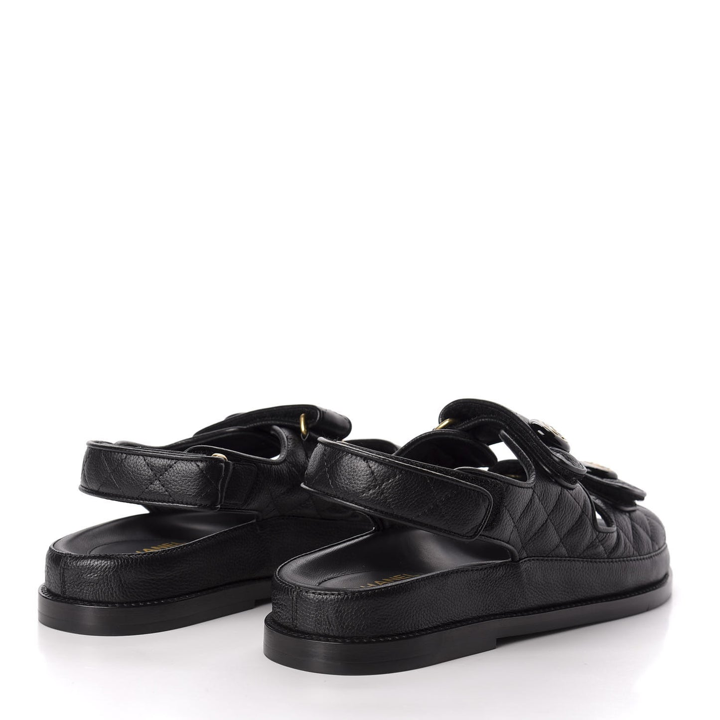 Grained Calfskin Velcro Dad Sandals 39 Black