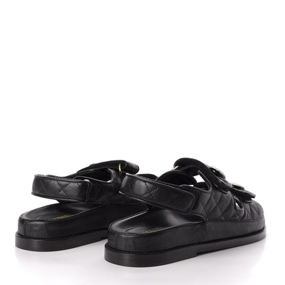 Chanel Grained Calfskin Velcro Dad Sandals 39 Black 4 of 10