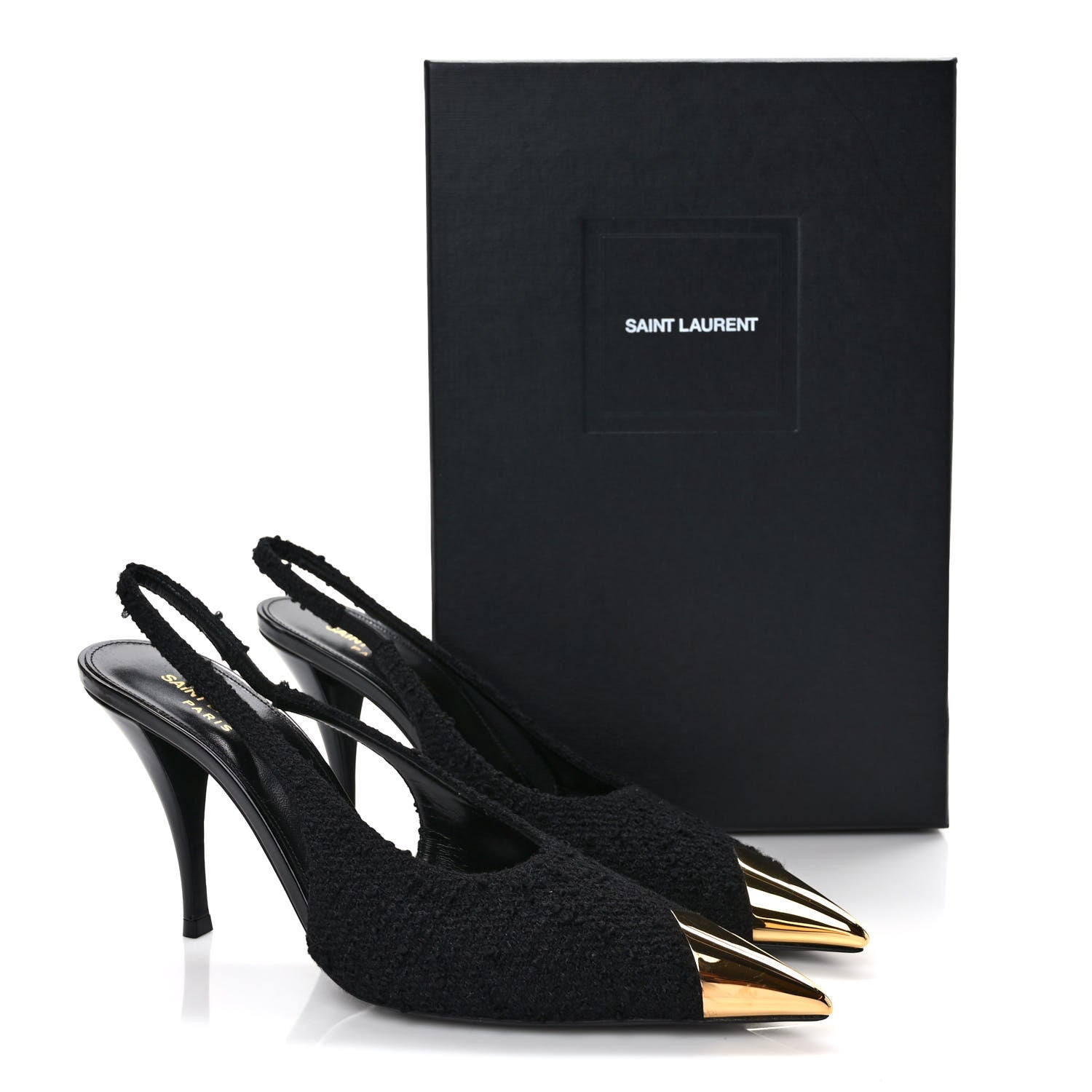 Saint Laurent Tweed Slingback Kendall 90 Pumps 38 Black 9 of 9