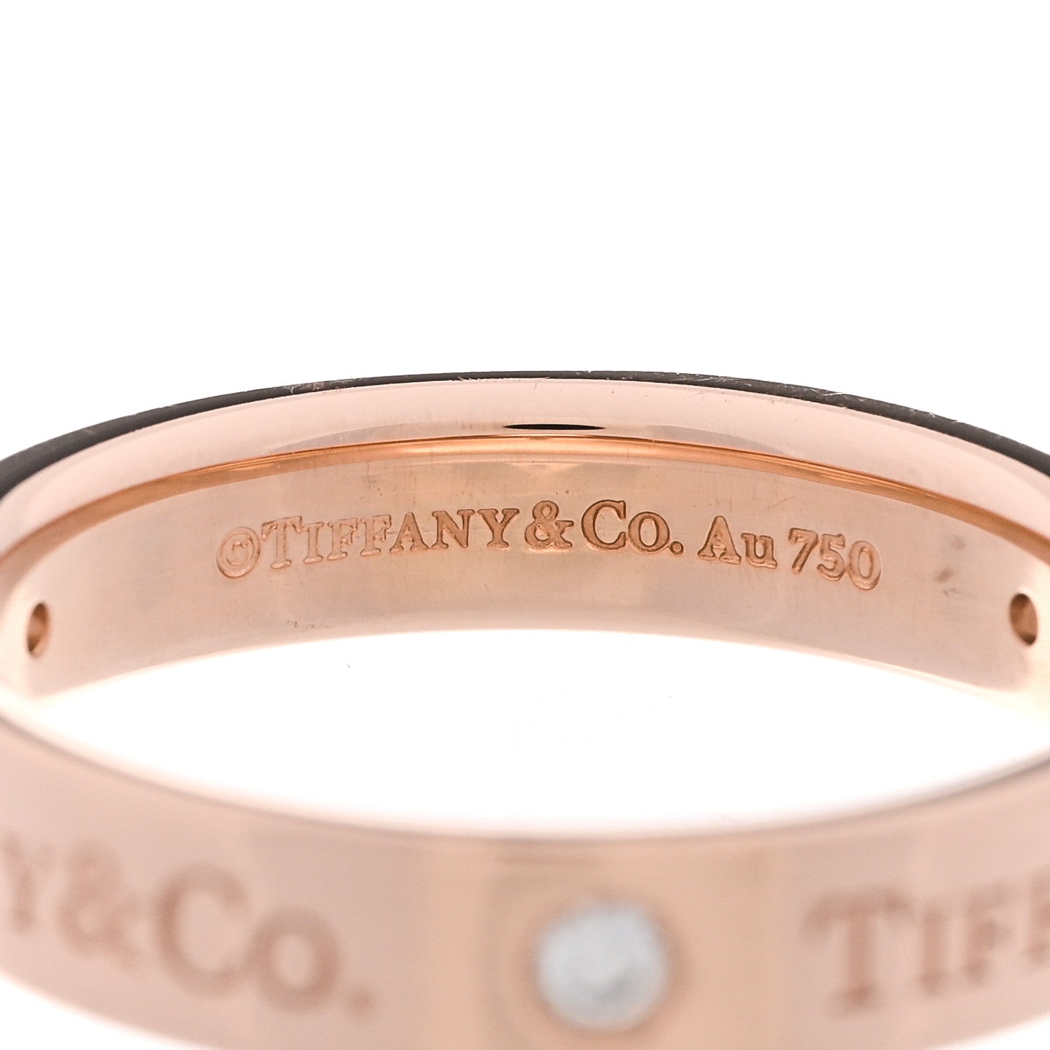 Tiffany 18K Rose Gold Diamond 4mm Logo Band Ring 53 6.25 4 of 5