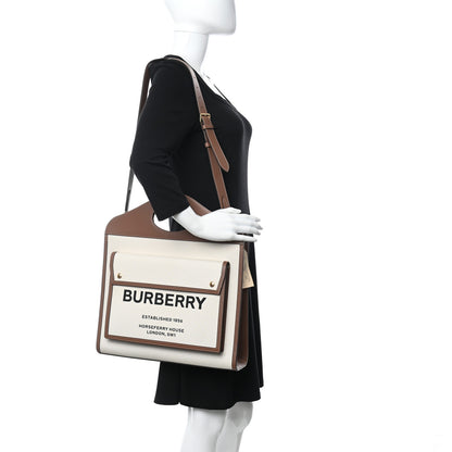 Burberry Canvas Smooth Calfskin Two Tone Medium Pocket Bag Natural Malt Brown 2 of 9
