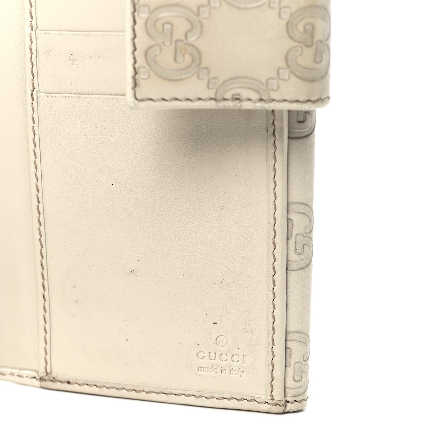 Guccissima Margaux Calfskin Metal Bar Continental Flap Wallet Mystic White