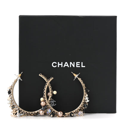 Chanel Crystal Bead CC Charm Hoop Earrings Black Gold Multicolor 4 of 4