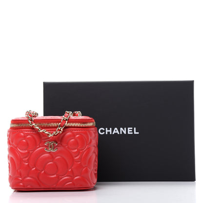 Chanel Lambskin Camellia Embossed Mini Vanity Case With Chain Red 8 of 8