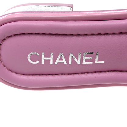 Chanel Patent Goatskin Quilted CC Mules Sandals 36.5 Pink 6 of 9