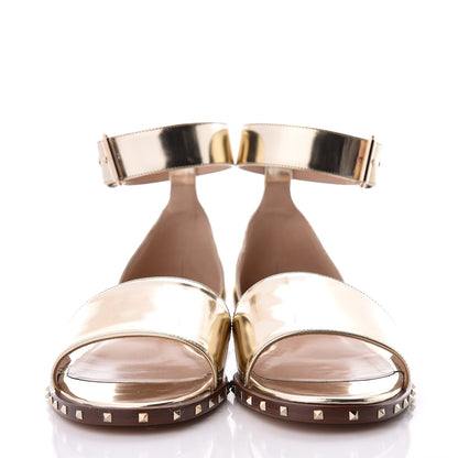 Valentino Garavani Metallic Nappa Soul Rockstud Ankle Strap Flat Sandals 38.5 Gold 2 of 7